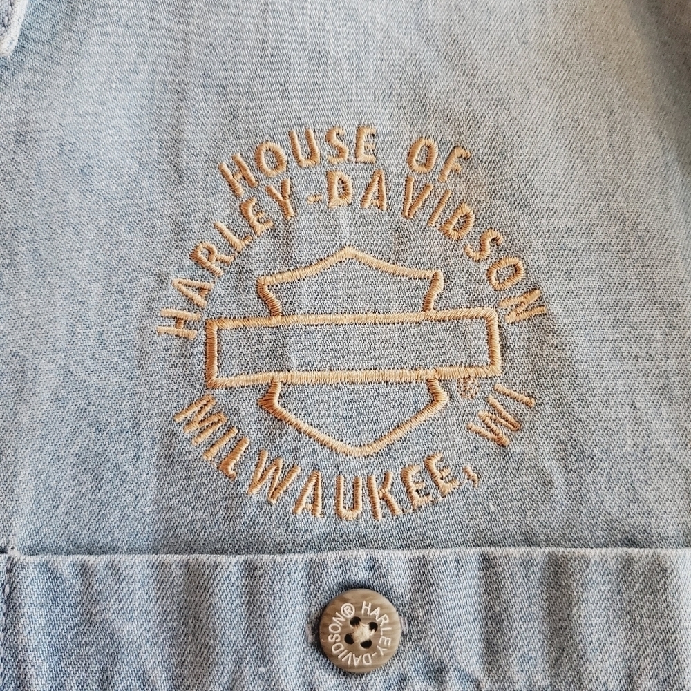 7314 * Harley-Davidson Chambray Embroidered Butto… - image 7